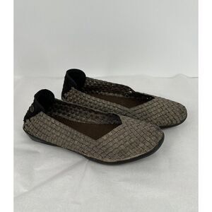 Bernie Mev Golden Metallic Woven Catwalk Ballet Flat Comfort Shoe Size 37 US 6.5